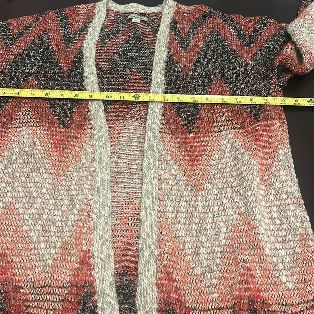 Lucky Brand Aztec Print Southwestern print Long Open Fringe Cardigan Size M - Picture 12 of 13